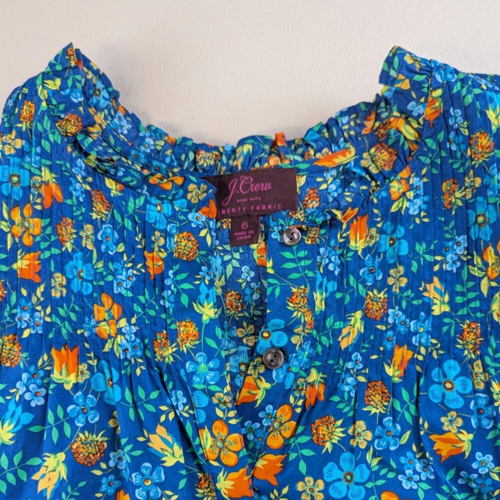 J Crew Blue Floral Popover Blouse Liberty Josephine Feminine Office Womens 6